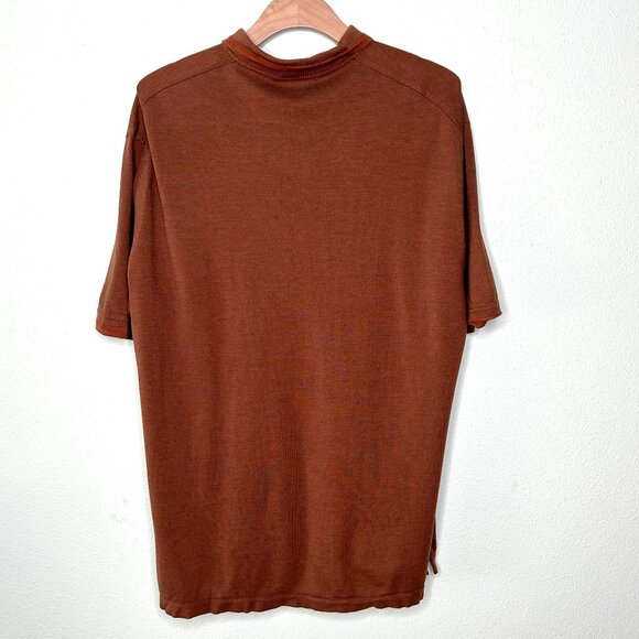 Ermenegildo Zegna Silk Cotton Short Sleeve Polo Shirt in Rust Brown Size XL - Picture 6 of 12